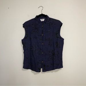 Clio Blue Floral Linen Button Up Top Medium